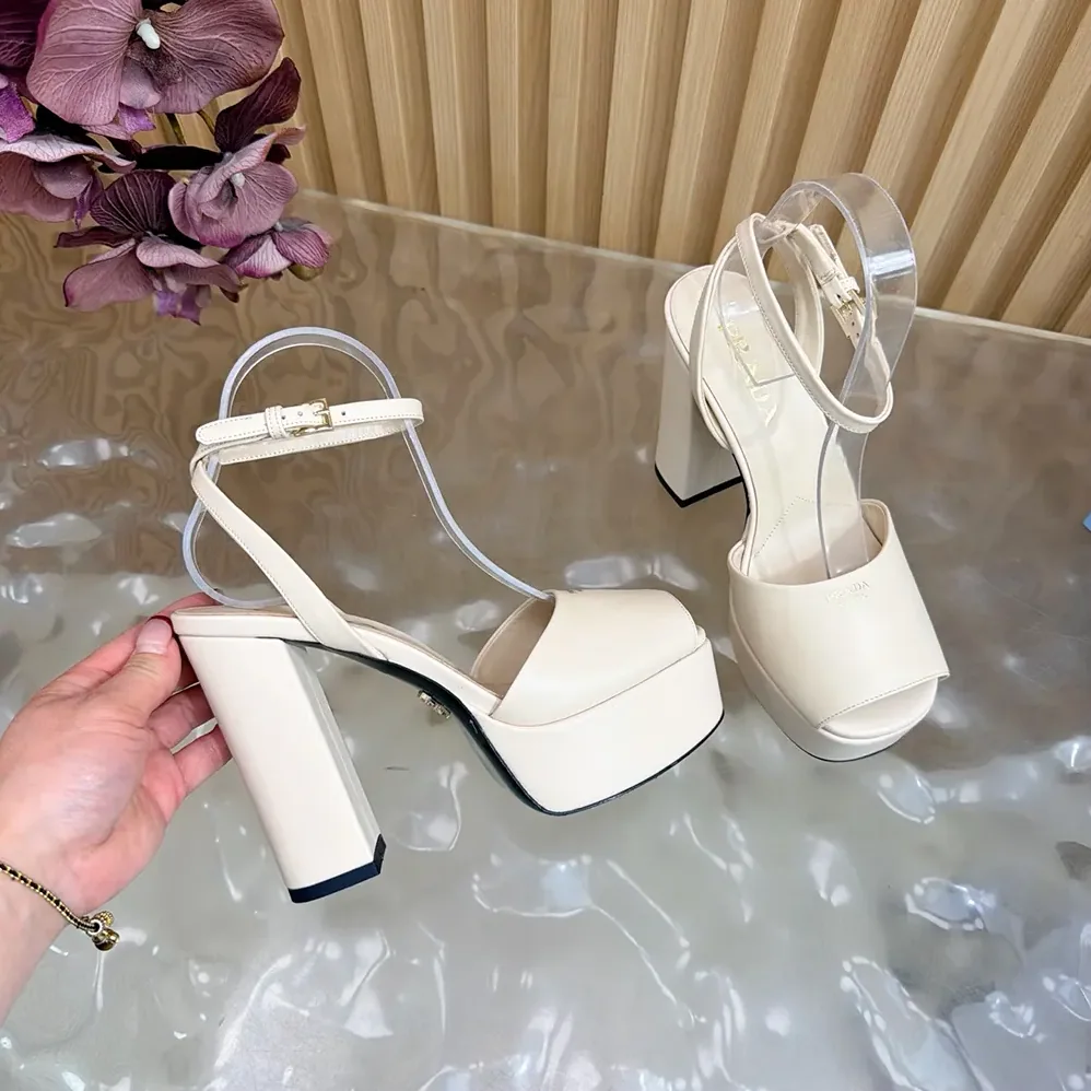 Prada Nappa Leather Platform Sandals for Women in White Prada Nappa Leather Platform Sandals for Women in White
