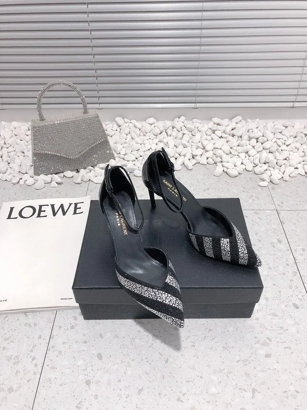 Saint Laurent Glittering Rhinestone Embellished Pumps Black YSL Saint Laurent Glittering Rhinestone Embellished Pumps Black YSL