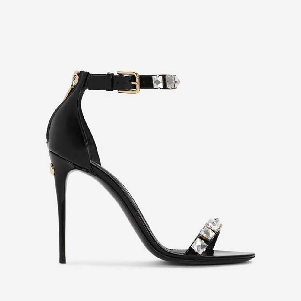 Dolce Gabbana D&G Polished Calfskin Sandals with Rhinestones for Women Dolce Gabbana D&G Polished Calfskin Sandals with Rhinestones for Women