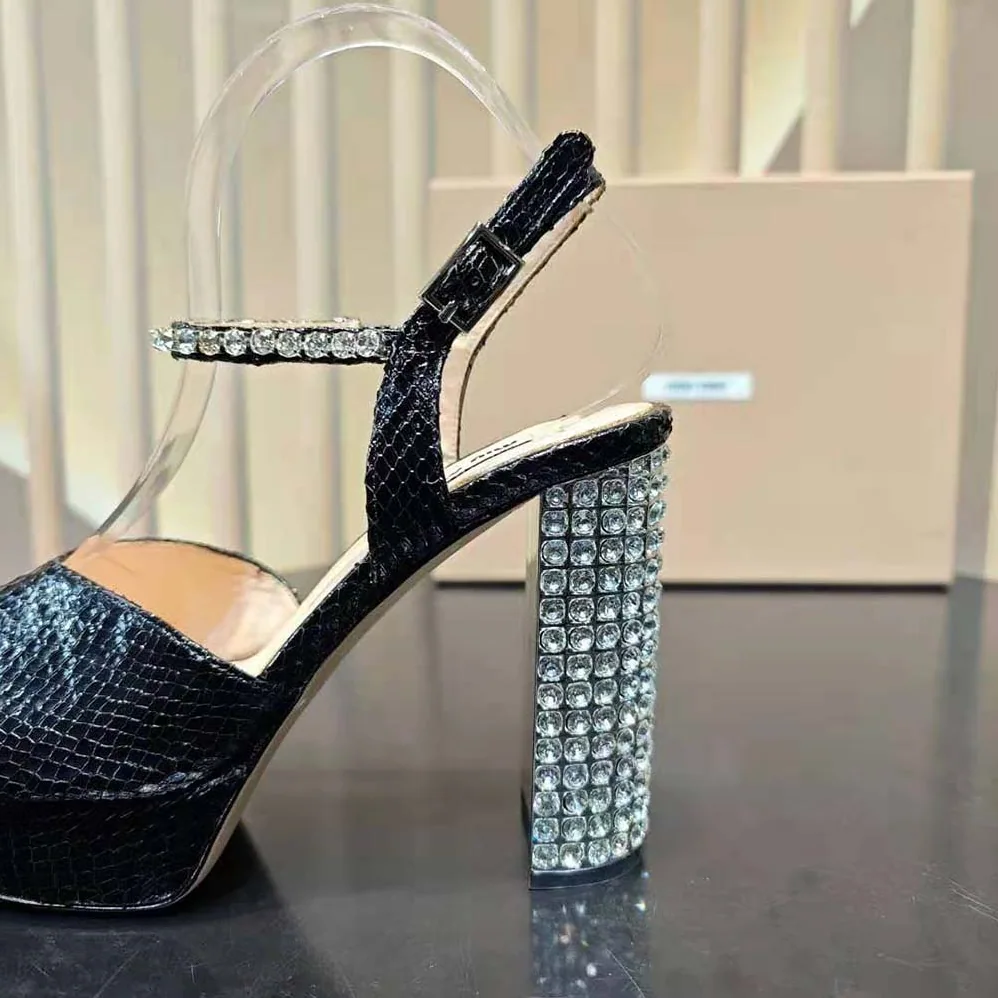 Miu Miu Lizard-print Leather Platform Sandals for Women in Black