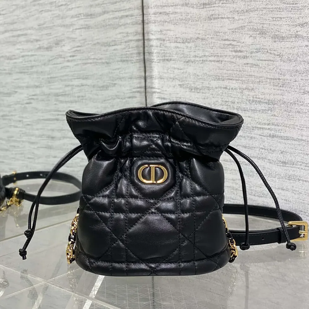 Dior Miss Caro Mini Bucket Bag with Drawstring Black Macrocannage Lambskin for Women Dior Miss Caro Mini Bucket Bag with Drawstring Black Macrocannage Lambskin for Women