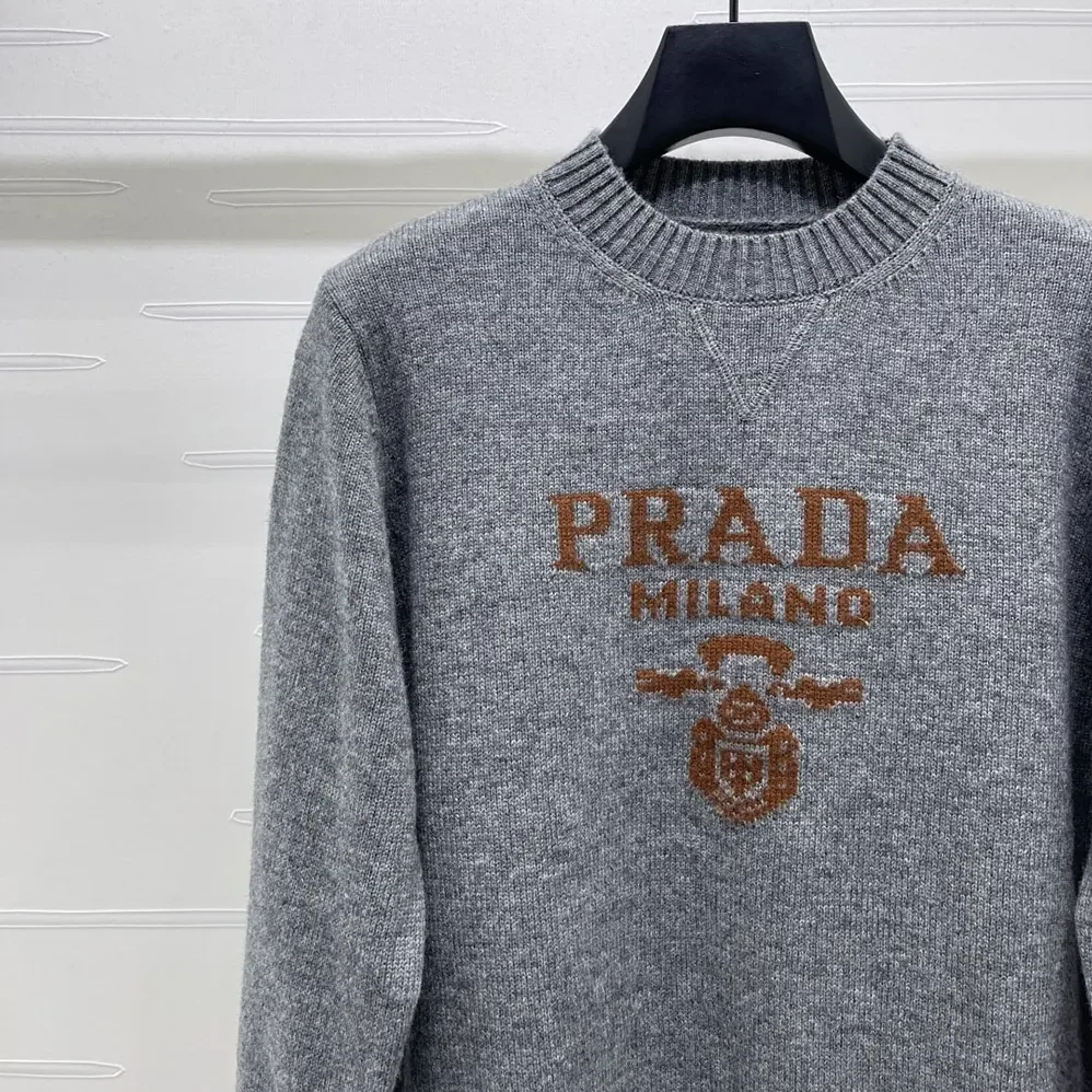 Prada Cashmere and Wool Prada Logo Crew-neck Sweater for Men in Slate Gray