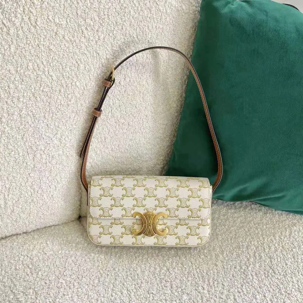 Celine Triomphe Shoulder Bag in Triomphe Canvas and Calfksin for Women in White