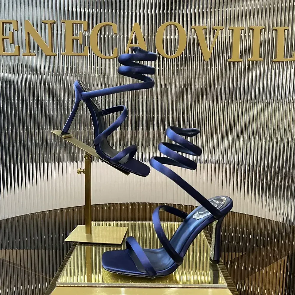 Rene Caovilla Cleopatra Midnight Blue Satin Sandal 105 for Women
