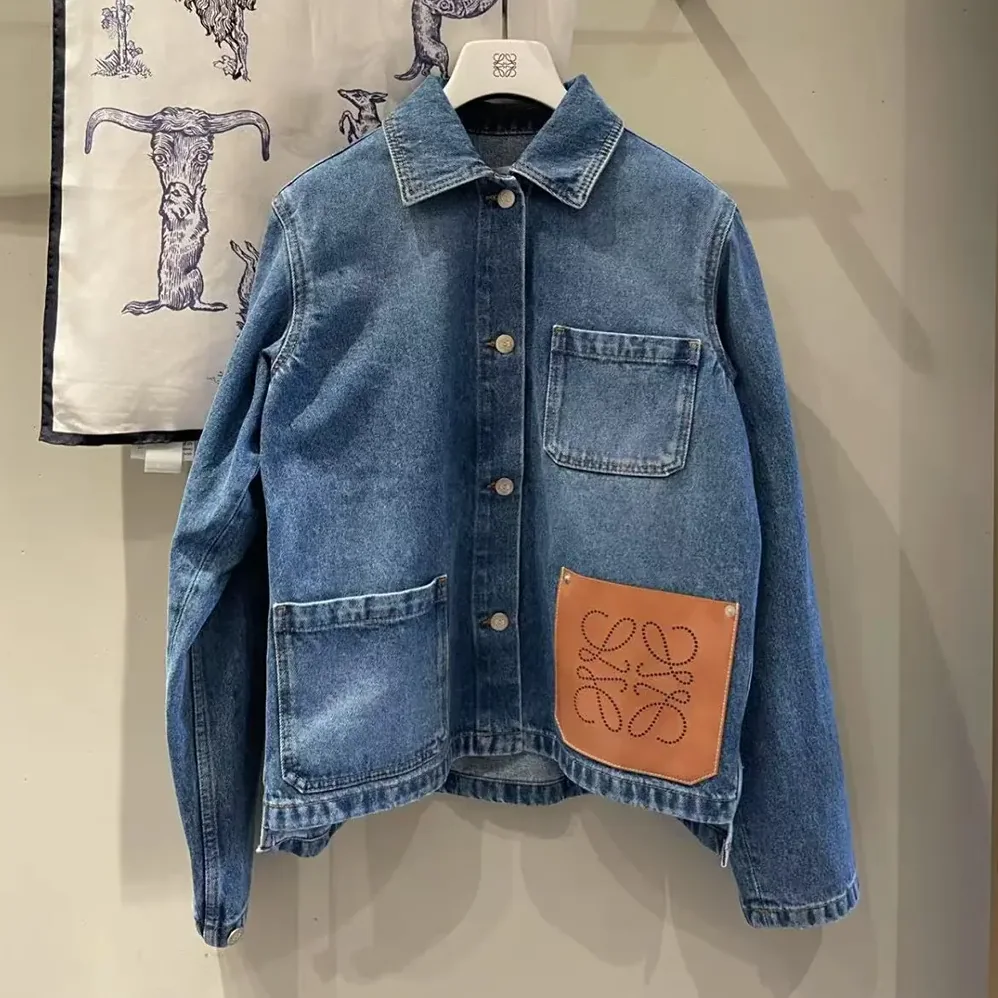 Loewe Anagram Short Jacket in Denim for Women in Navy Loewe Anagram Short Jacket in Denim for Women in Navy