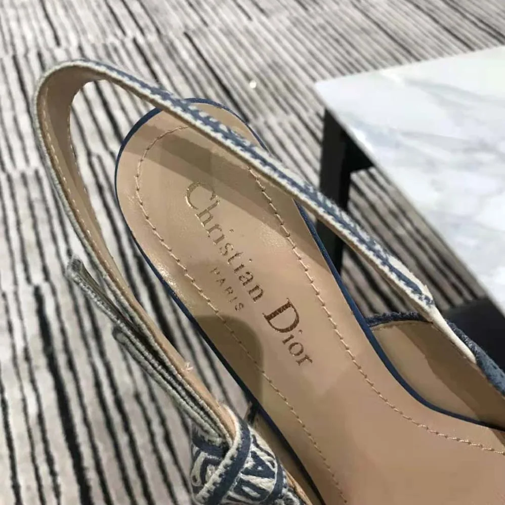 Dior J'Adior Slingback Pump Denim Blue Embroidered Cotton for Women Dior J'Adior Slingback Pump Denim Blue Embroidered Cotton for Women
