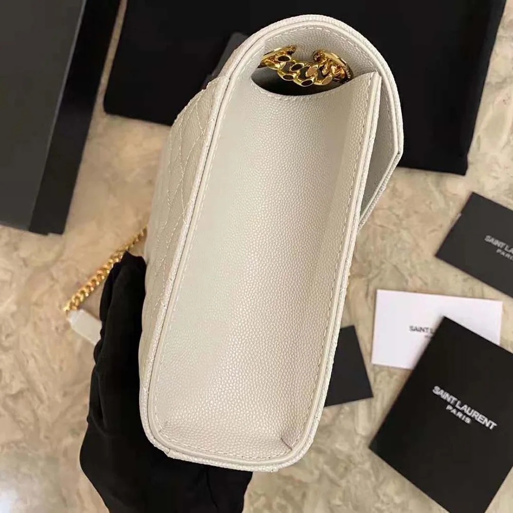 Saint Laurent YSL Envelope Medium Bag in Mix Matelasse Grain DE Poudre Embossed Leather for Women in White