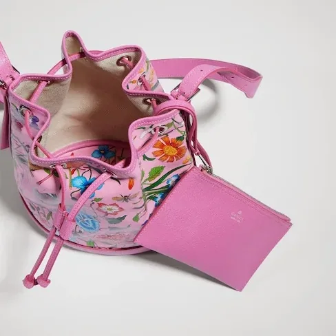 Gucci Venice Small Bucket Bag / Pink/ Multicolor Gucci Flora Coated Canvas Palladium Hardware