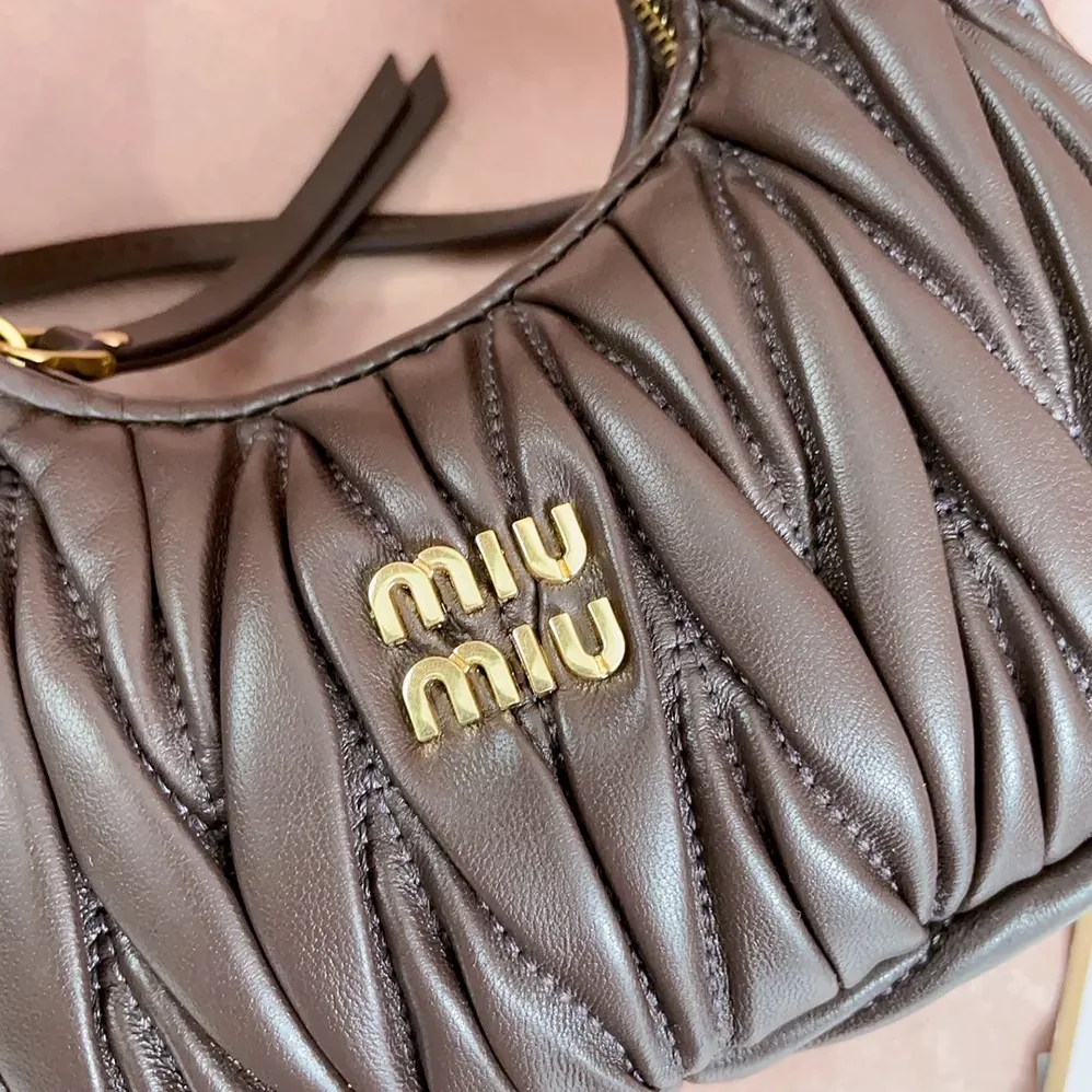 Miu Miu Wander Matelassé Nappa Leather Hobo Mini-Bag for Women in Burgundy
