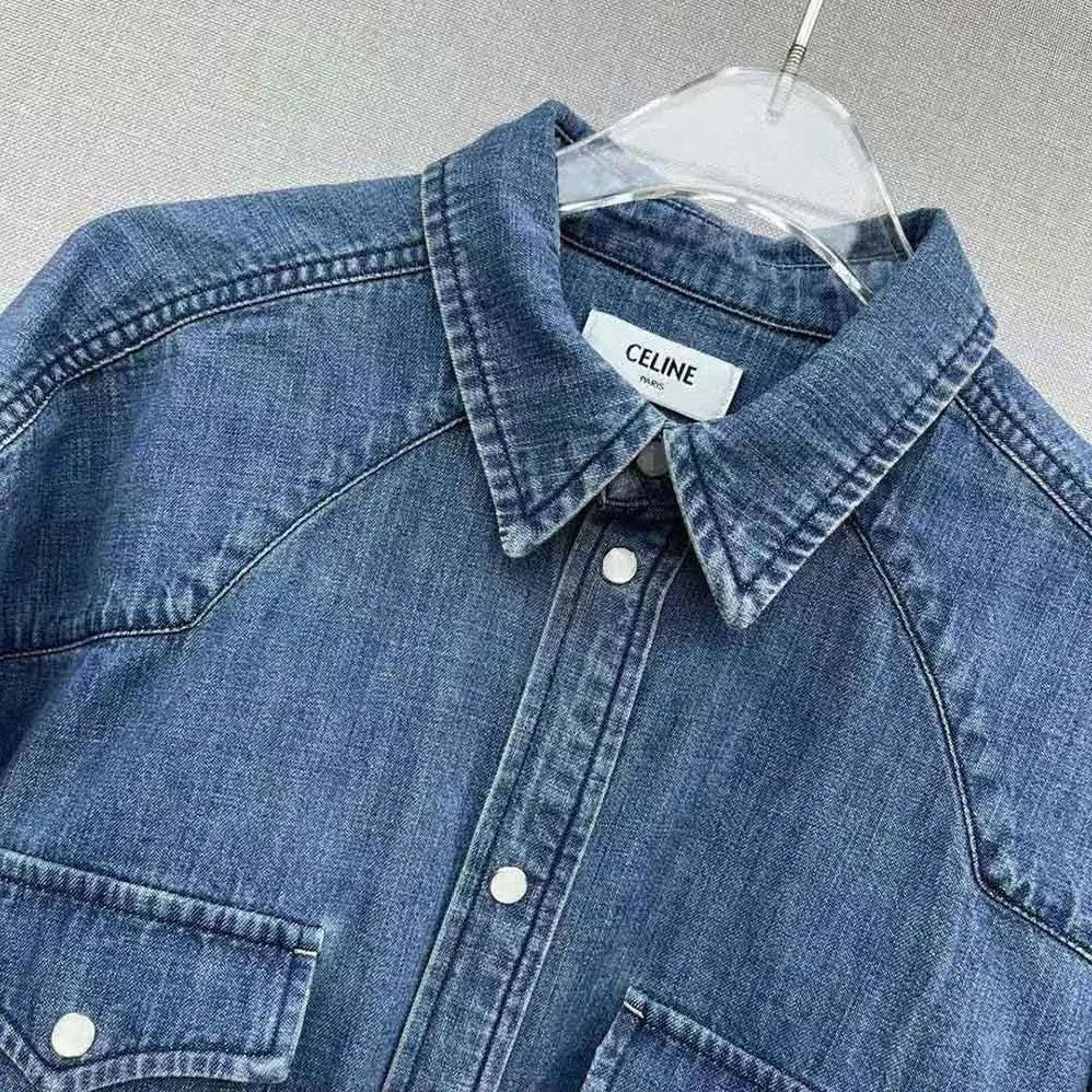 Celine Cowboy Painter Shirt in Denim for Women in Blue