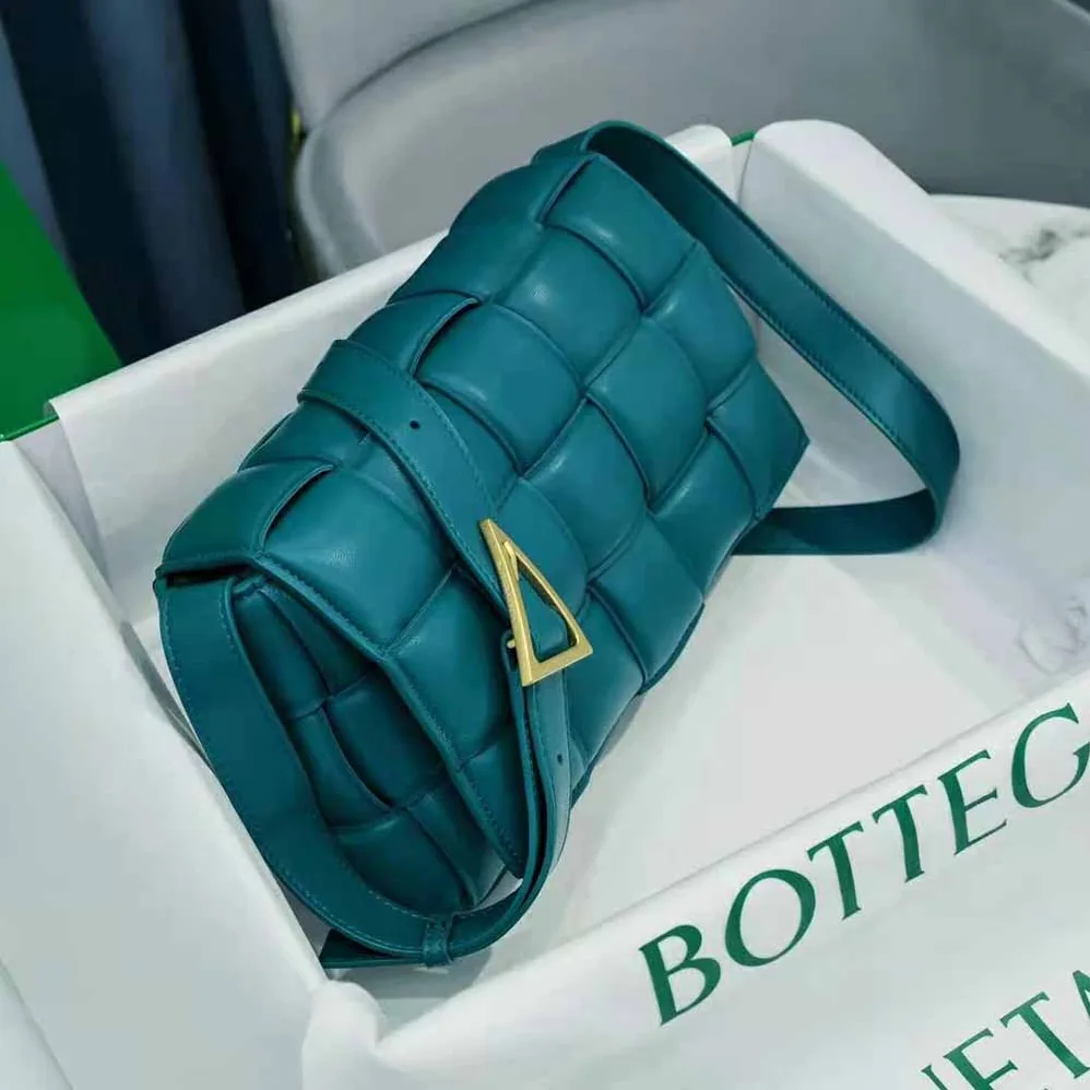 Bottega Veneta Padded Cassette Padded Intreccio Leather Cross-Body Bag for Women in Blue