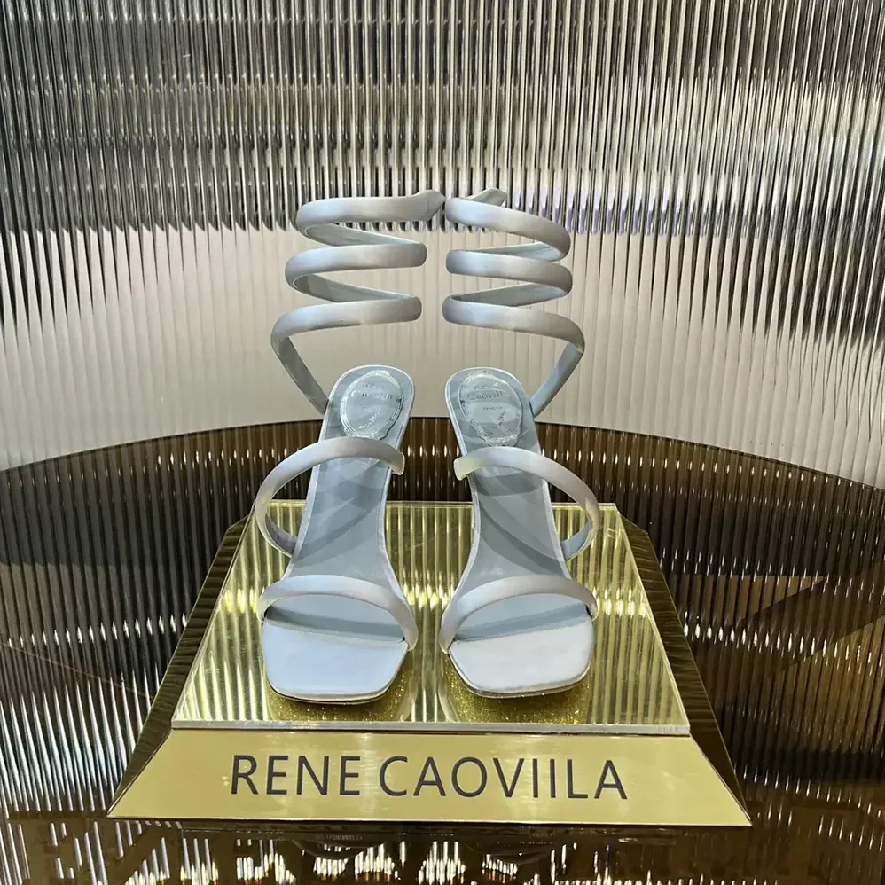 Rene Caovilla Cleopatra Silver Satin Sandal 105 for Women Rene Caovilla Cleopatra Silver Satin Sandal 105 for Women