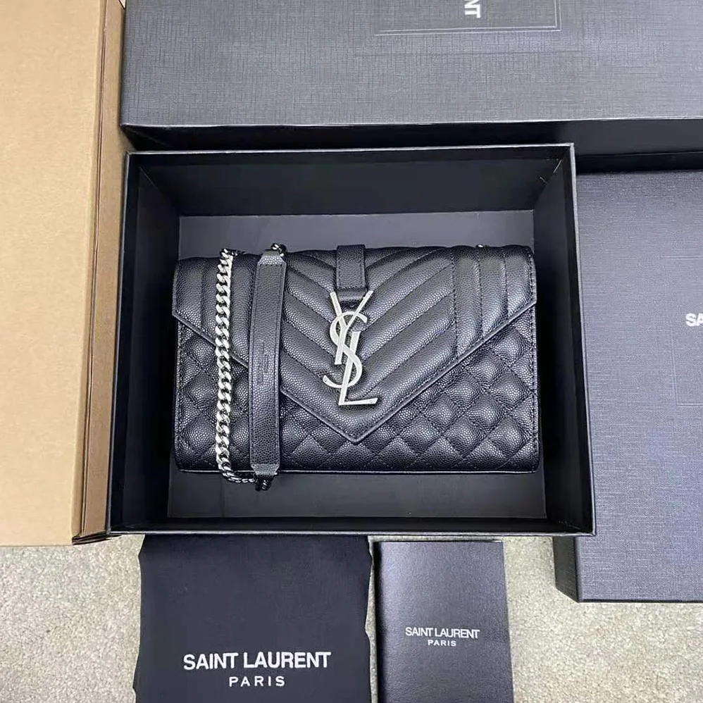 Saint Laurent YSL Envelope Small Bag in Mix Matelasse Grain DE Poudre Embossed Leather for Women