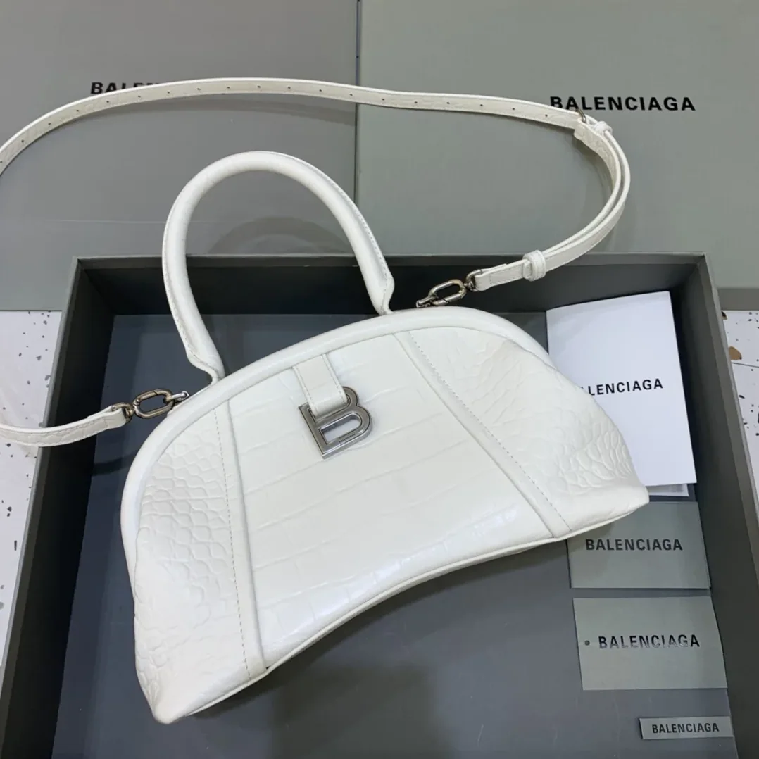 Balenciaga Editor Small Top Handle Bag Embossed White /