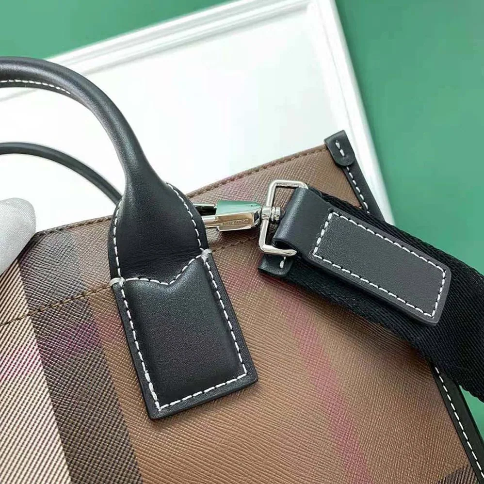 Burberry Exaggerated Check and Leather Slim Tote for Men in Brown