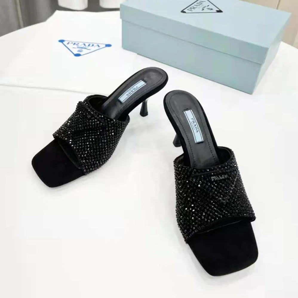 Prada Satin Sandals with Crystals for Women in Black