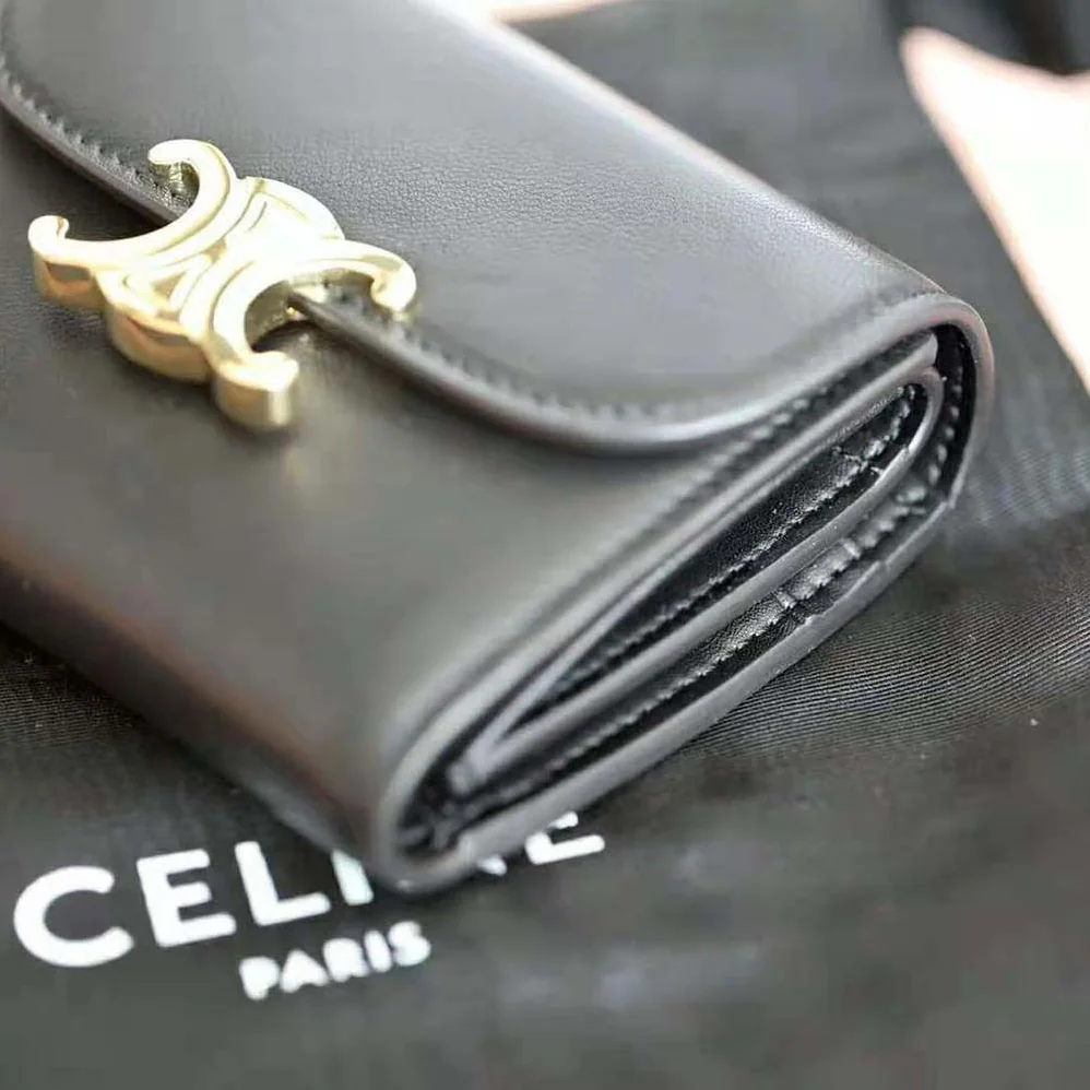 Celine Small Flap Wallet in Shiny Smooth Lambskin for Women in Black Celine Small Flap Wallet in Shiny Smooth Lambskin for Women in Black