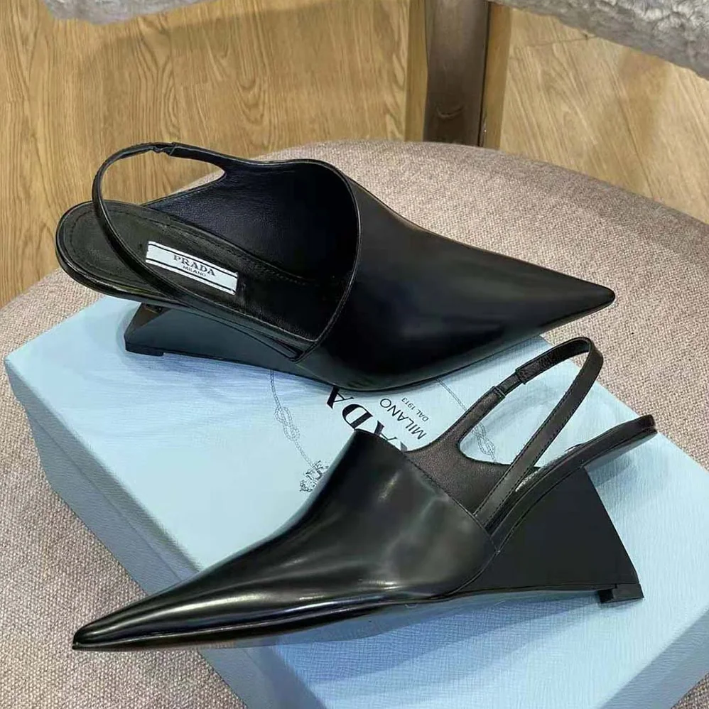 Prada Brushed Leather Slingback Pumps in 65mm Heel Height for Women in Black