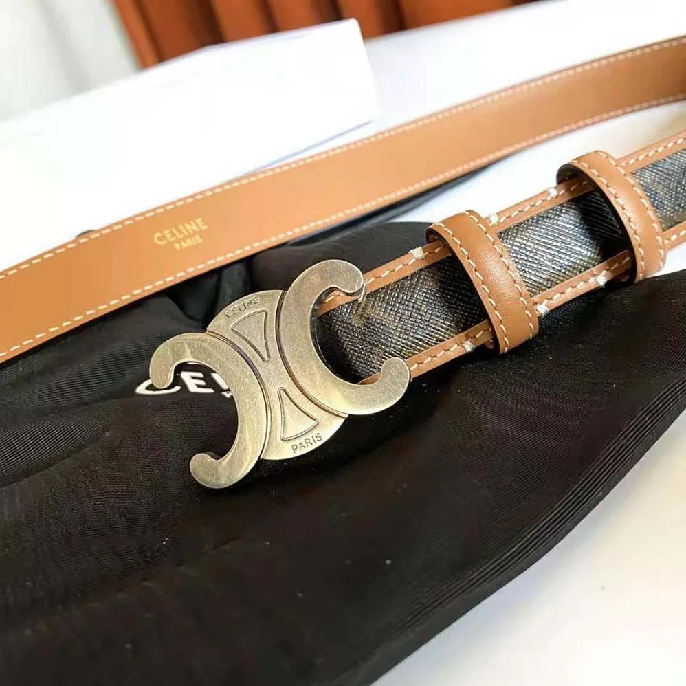 Celine Medium with Bborder Triomphe Belt in Triomphe Canvas and Calfskin for Women