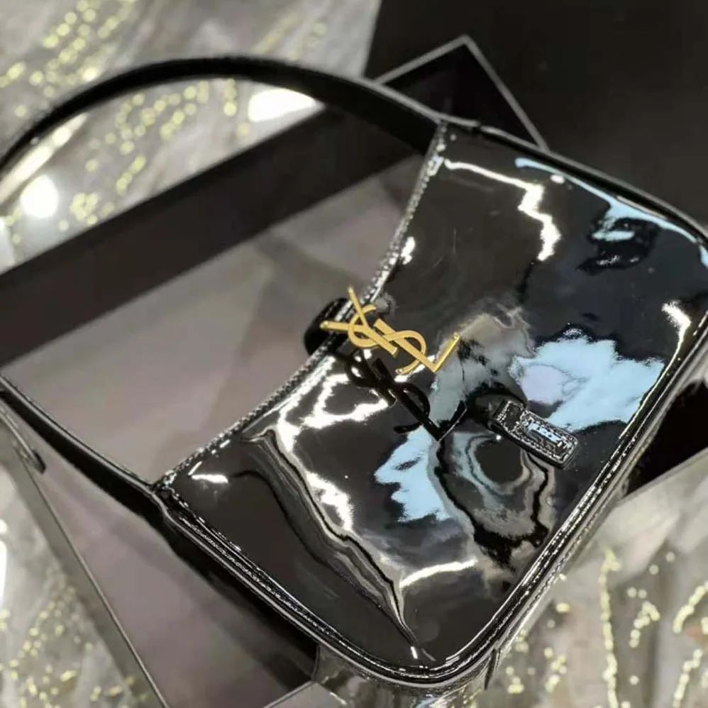 Saint Laurent YSL Le 5 A 7 Hobo Bag in Patent Leather for Women in Black Saint Laurent YSL Le 5 A 7 Hobo Bag in Patent Leather for Women in Black
