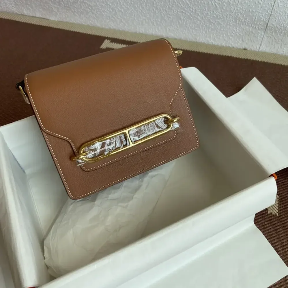 Hermes Roulis Mini Bag in Evercolor Calfskin for Women in Brown/Gold Hermes Roulis Mini Bag in Evercolor Calfskin for Women in Brown/Gold