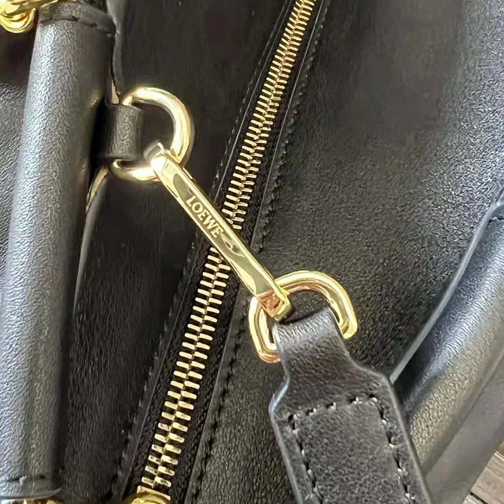 Loewe Small Paseo Bag in Shiny Nappa Calfskin with Chain for Women in Black