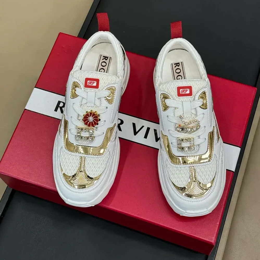 Roger Vivier Viv' on the Run Sneakers in Leather and Fabric for Women Roger Vivier Viv' on the Run Sneakers in Leather and Fabric for Women