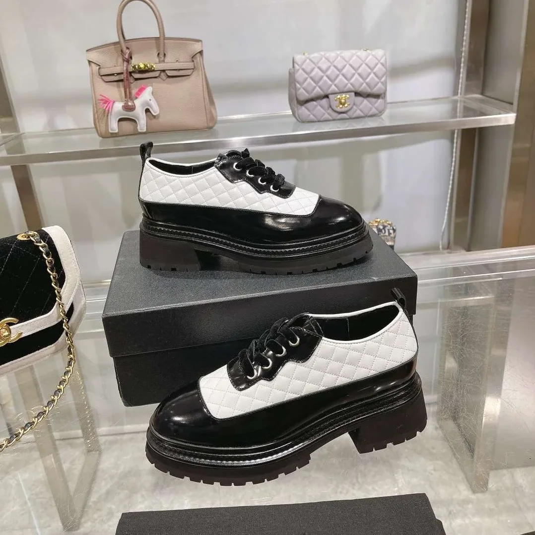 Chanel Thick Soled Chain Laced Loafers White