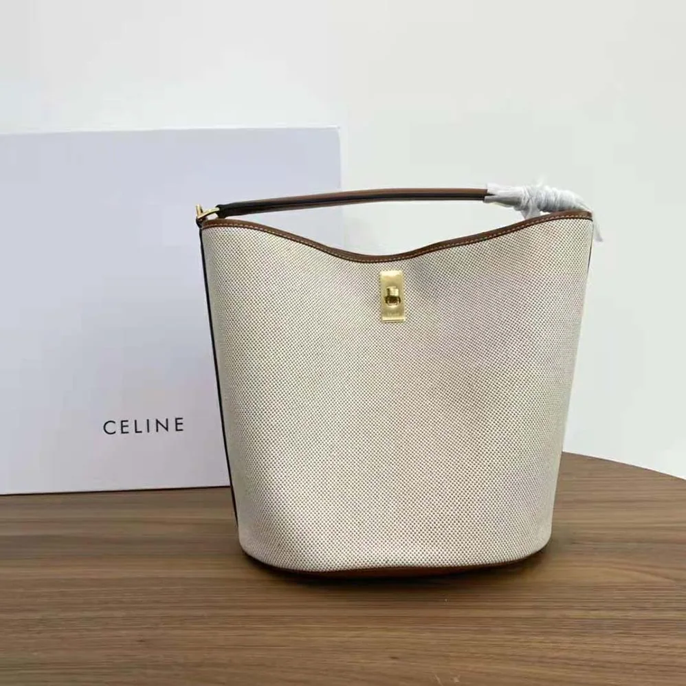 Celine Bucket 16 Bag in Textile and Calfskin for Women Celine Bucket 16 Bag in Textile and Calfskin for Women