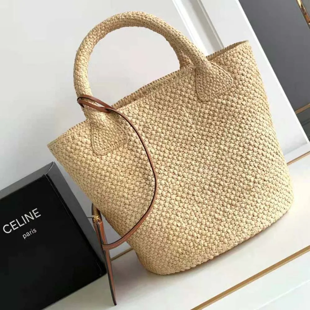 Celine Supple Small Triomphe Celine Classic Panier in Raffia and Calfskin for Women Celine Supple Small Triomphe Celine Classic Panier in Raffia and Calfskin for Women
