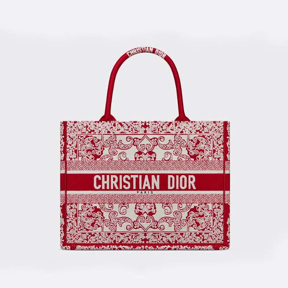 Dior Medium Dior Book Tote White and Red Dior Bandana Embroidery for Women Dior Medium Dior Book Tote White and Red Dior Bandana Embroidery for Women