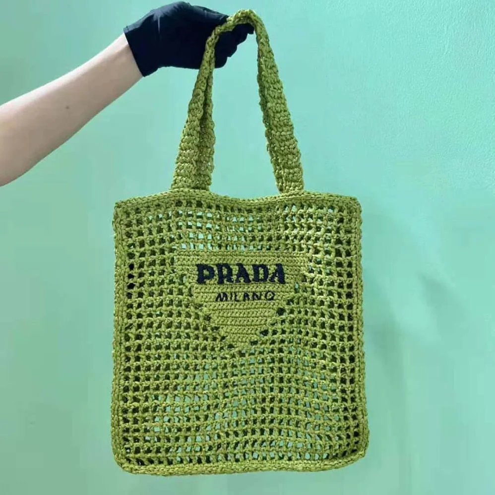 Prada Raffia Tote Bag with A Soft for Women in Lime