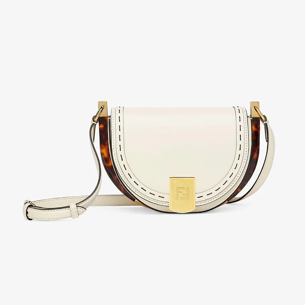 Fendi Moonlight Hand-Stitched Leather Satchel Bag for Women in White Fendi Moonlight Hand-Stitched Leather Satchel Bag for Women in White