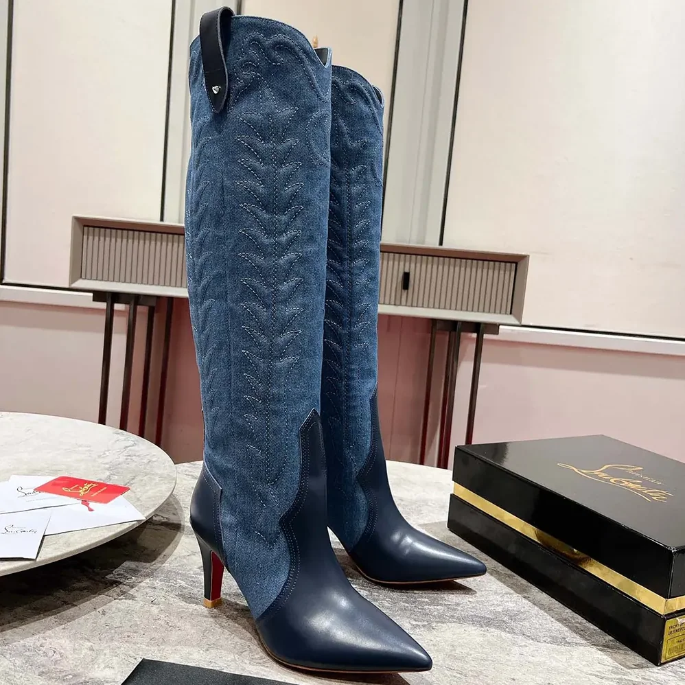Christian Louboutin Santia Botta 85 mm Boots Nappa Leather and Denim for Women Christian Louboutin Santia Botta 85 mm Boots Nappa Leather and Denim for Women