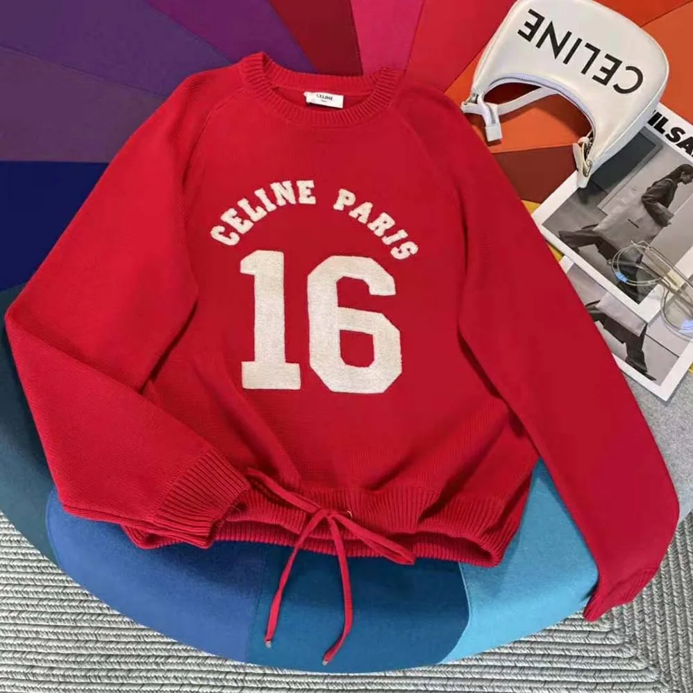Celine 16 Sweatshirt in Wool and Cashmere for Women in Red