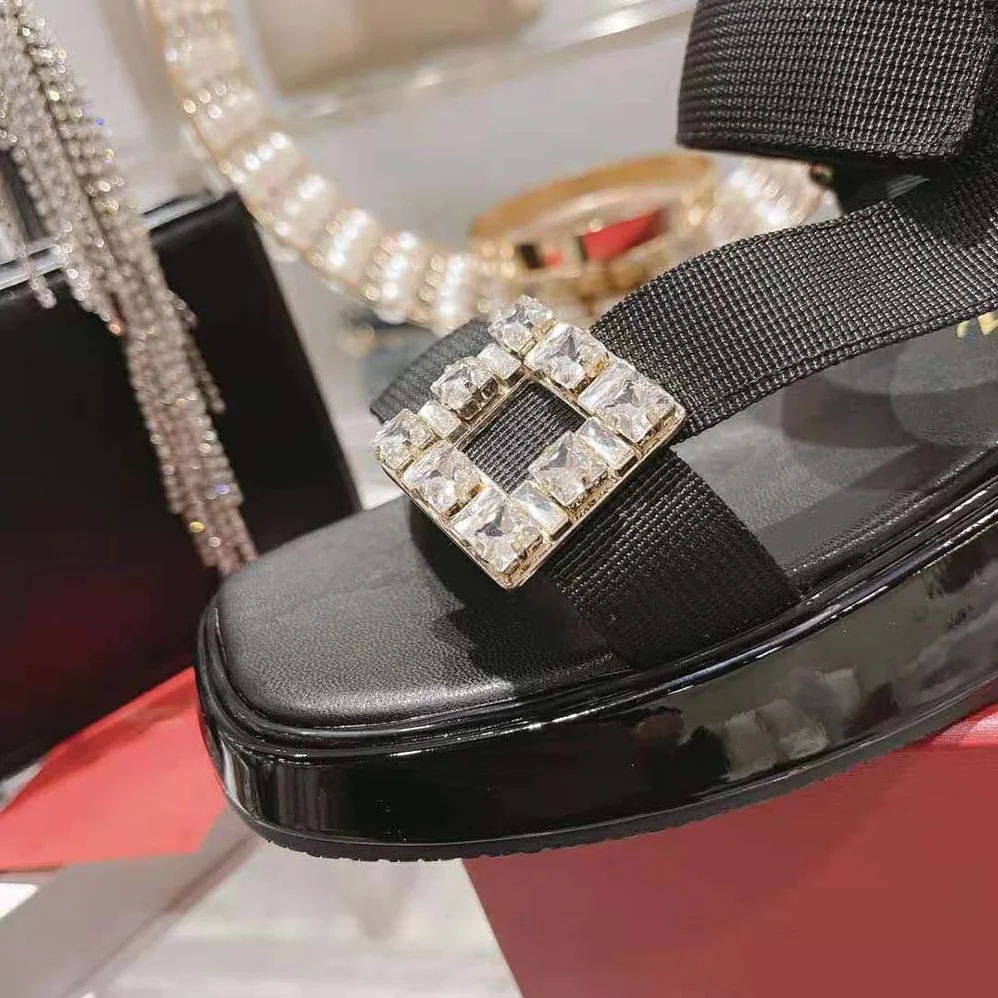 Roger Vivier Vivier Slide Trekky Strass Buckle Sandals in Fabrics for Women Roger Vivier Vivier Slide Trekky Strass Buckle Sandals in Fabrics for Women