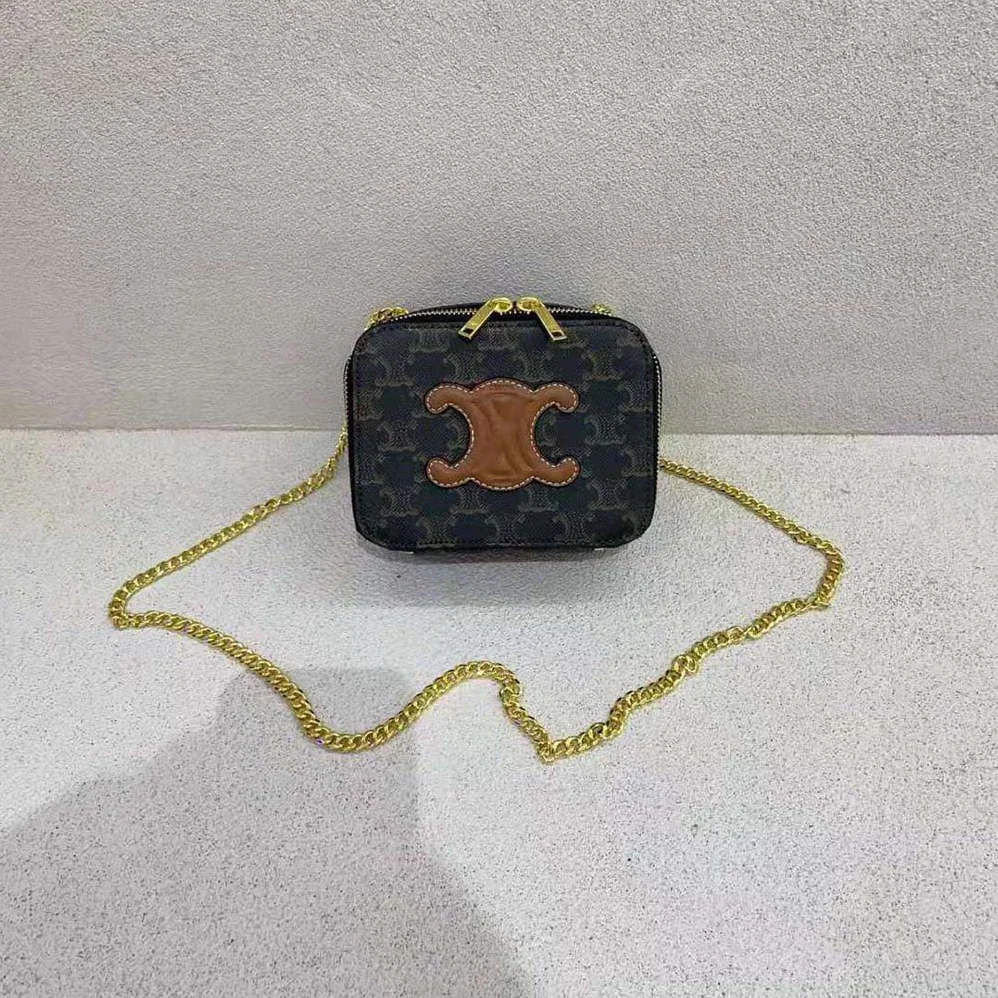 Celine Box on Chain Cuir Triomphe in Triomphe Canvas and Calfskin for Women