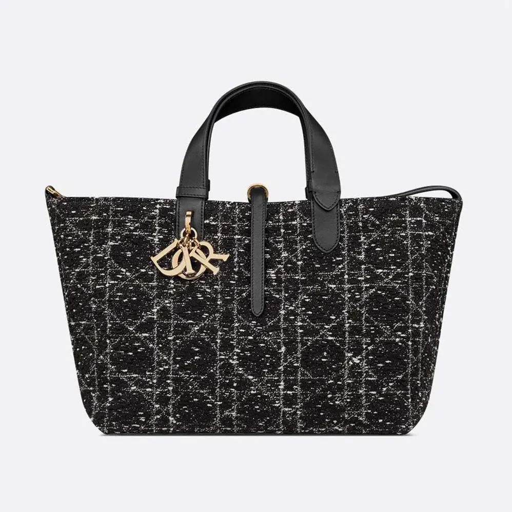 Dior Medium Dior Toujours Bag Black Tweed with White Cannage Motif for Women Dior Medium Dior Toujours Bag Black Tweed with White Cannage Motif for Women