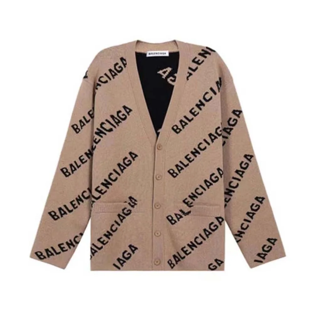 Balenciaga Mini Allover Logo Cardigan in Beige and Black Cotton Knit for Women Balenciaga Mini Allover Logo Cardigan in Beige and Black Cotton Knit for Women