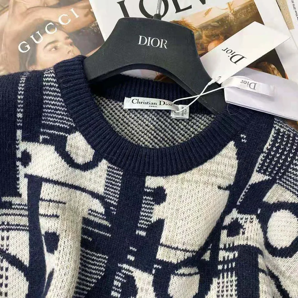 Dior Oblique Sweater with Tartan Motif Gray Wool Jacquard for Men