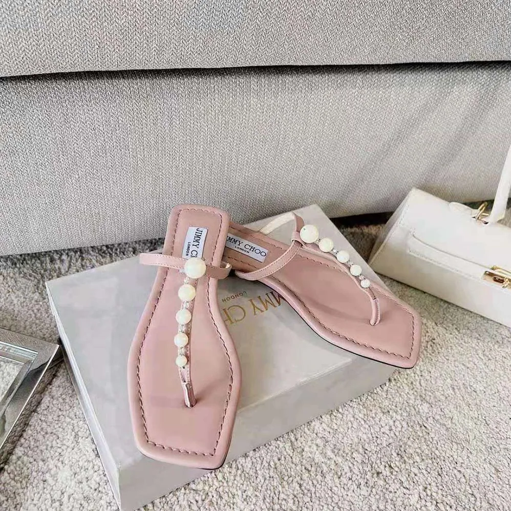 Jimmy Choo Alaina Flat Ballet Pink Nappa Leather Flats with Pearl Embellishment for Women Jimmy Choo Alaina Flat Ballet Pink Nappa Leather Flats with Pearl Embellishment for Women