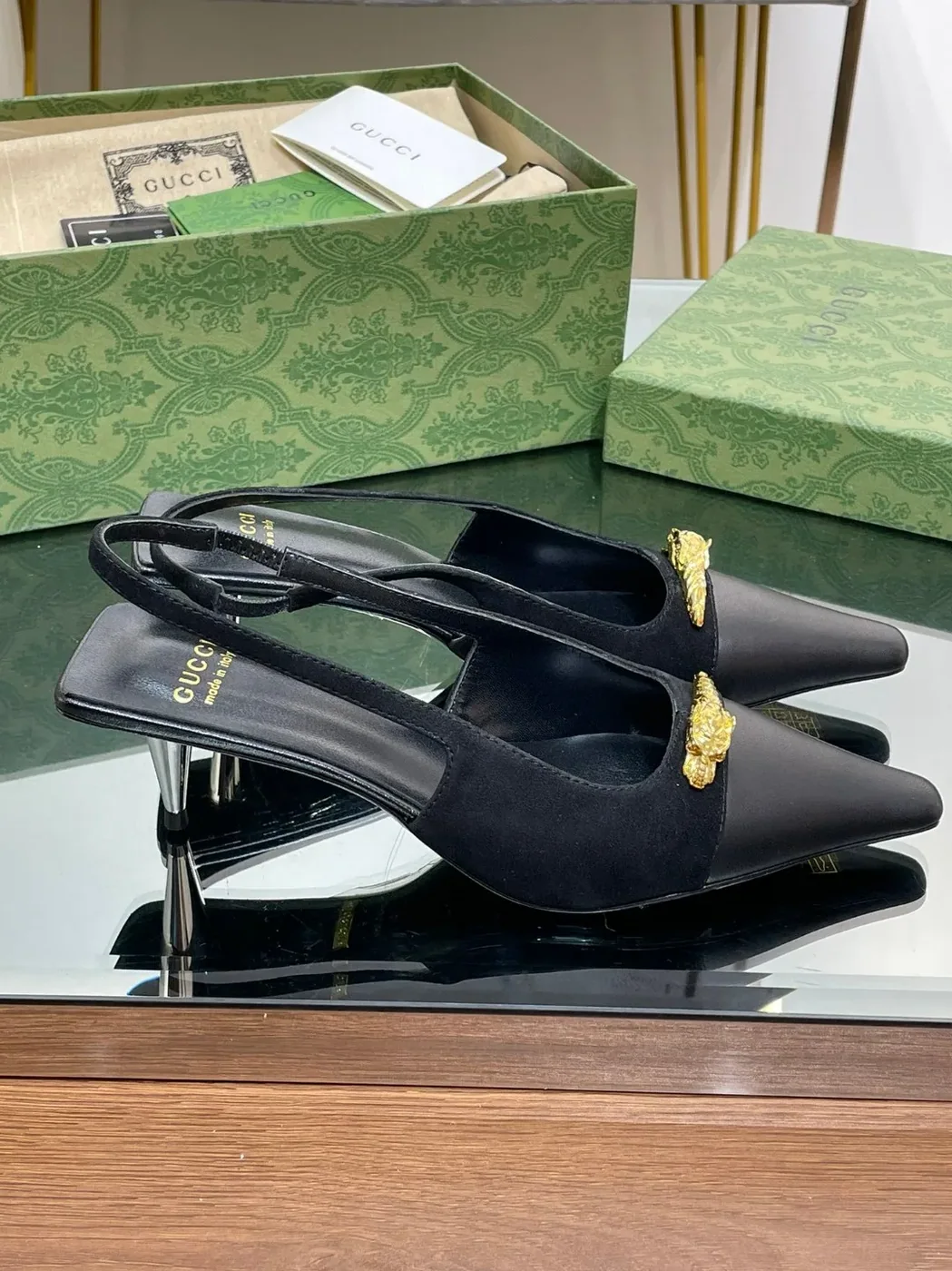 Gucci Gg Two-Tone Slingback Mid-Heel Pump Black And Light Black Gucci Gg Two-Tone Slingback Mid-Heel Pump Black And Light Black