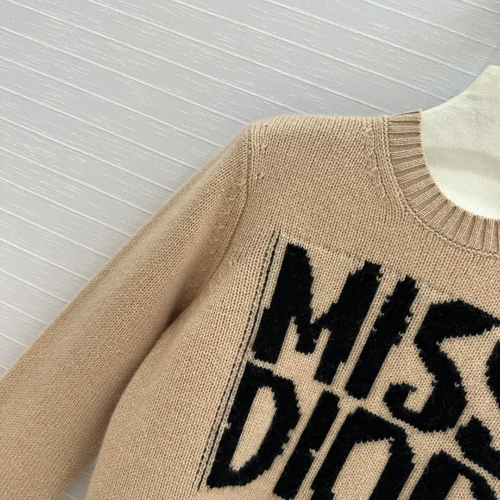Dior Sweater Pale Pink Cashmere and Silk Knit with Black Miss Dior Graffiti Motif for Women Dior Sweater Pale Pink Cashmere and Silk Knit with Black Miss Dior Graffiti Motif for Women