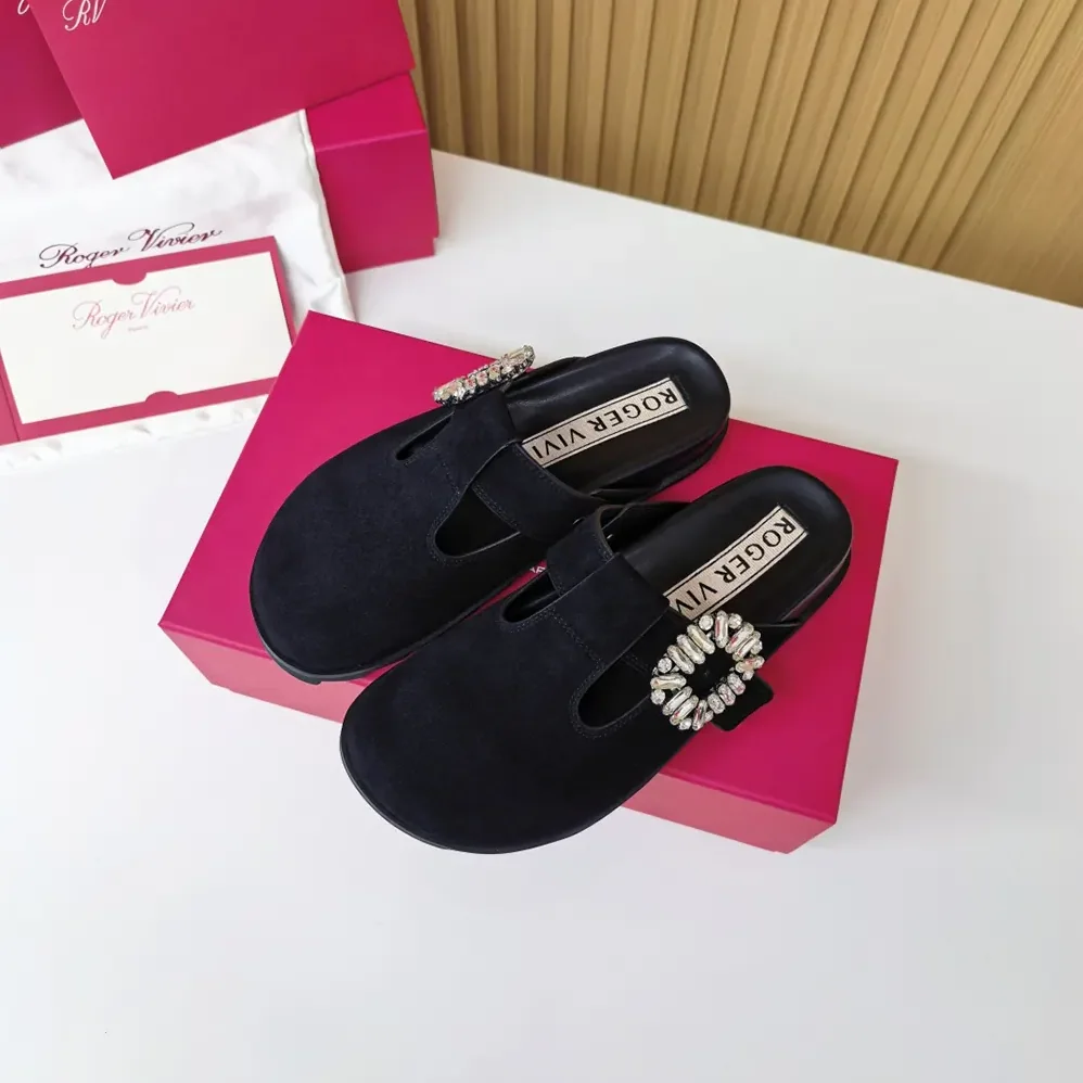 Roger Vivier Slidy Viv' Mules in Suede for Women in Black