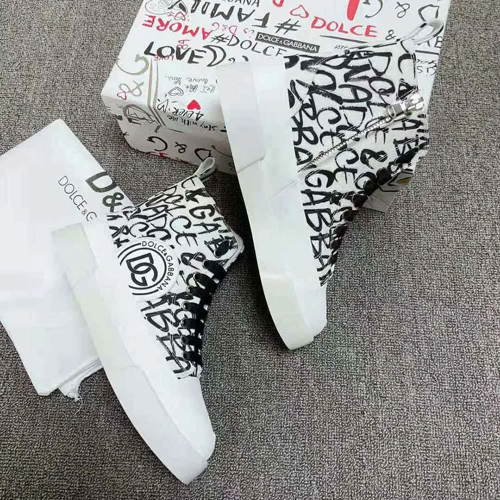 Dolce Gabbana D&G Canvas Portofino Light Mid-Top Sneakers with DG Logo Print for Unisex Dolce Gabbana D&G Canvas Portofino Light Mid-Top Sneakers with DG Logo Print for Unisex