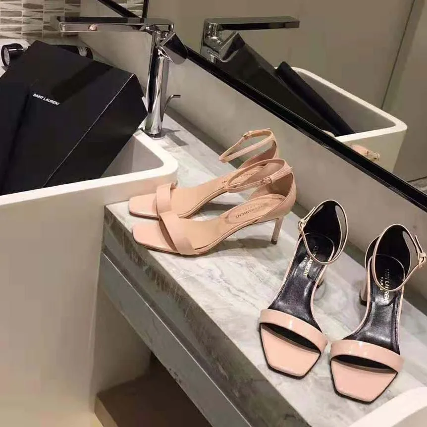 Saint Laurent YSL Amber Sandals Patent Leather 8.5cm Heel for Women in Pink Saint Laurent YSL Amber Sandals Patent Leather 8.5cm Heel for Women in Pink