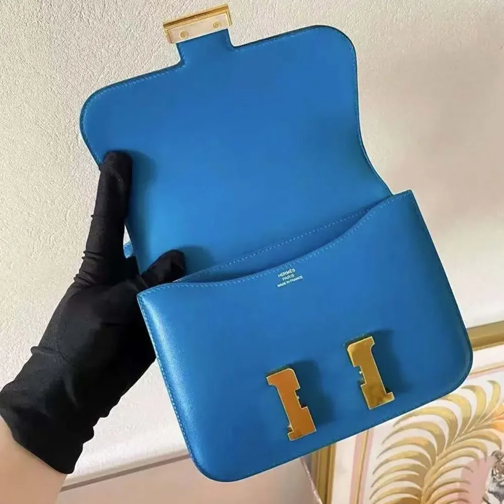 Hermes Constance 24 Bag Box Leather for Women in Blue/Gold