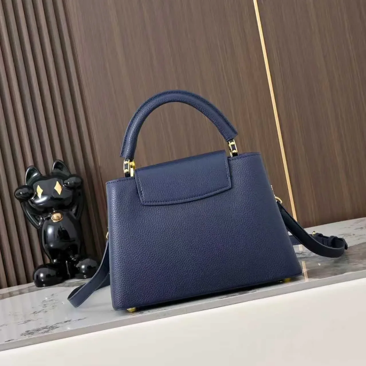 Louis Vuitton Capucines BB Top Handle Bag / Navy Blue Silver/ Gold Hardware Louis Vuitton Capucines BB Top Handle Bag / Navy Blue Silver/ Gold Hardware
