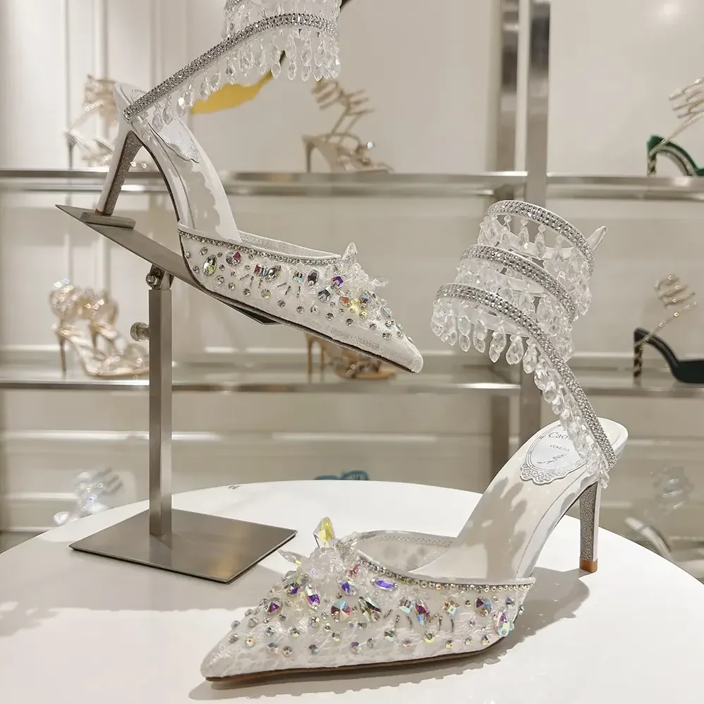 Rene Caovilla Chandelier White Pump 80 for Women Rene Caovilla Chandelier White Pump 80 for Women