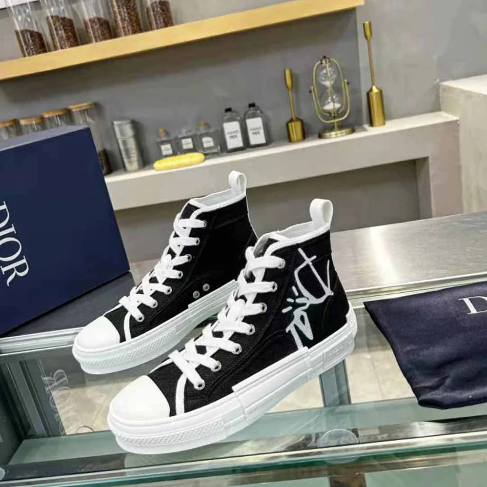 Dior B23 Cactus Jack Dior High-Top Sneaker Black and Cream Cotton Canvas for Men